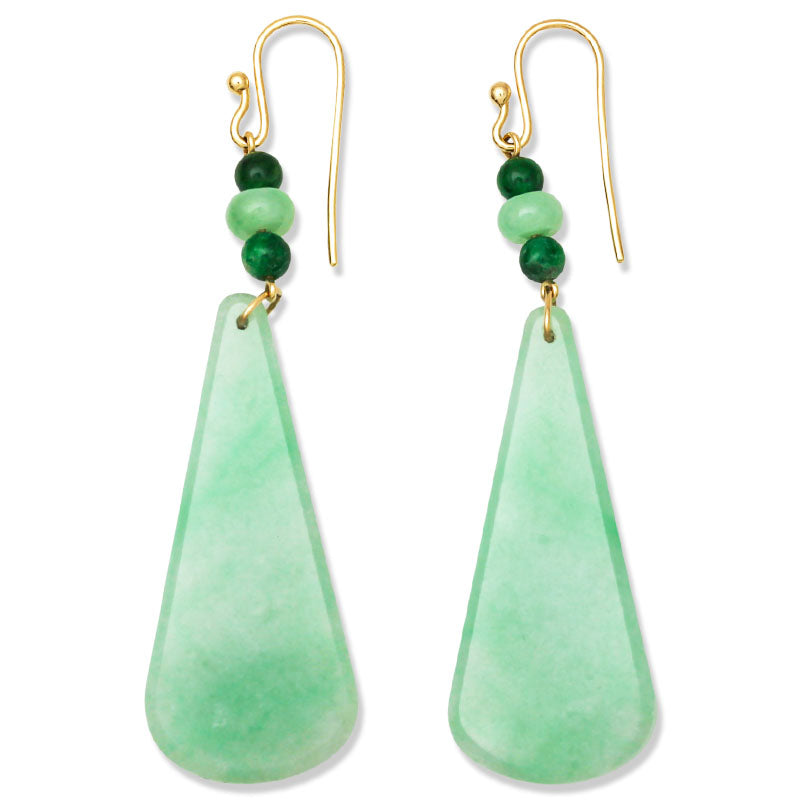 14K YELLOW GOLD GREEN JADEITE JADE FLAT TEAR DROP EARRING UPC #396081