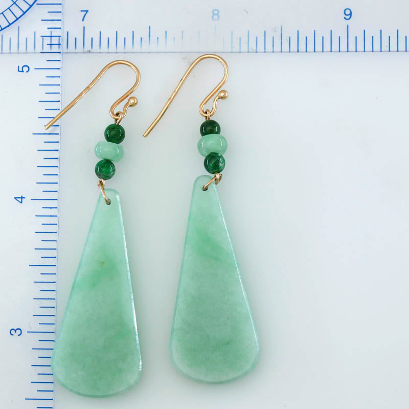 14K YELLOW GOLD GREEN JADEITE JADE FLAT TEAR DROP EARRING UPC #396081