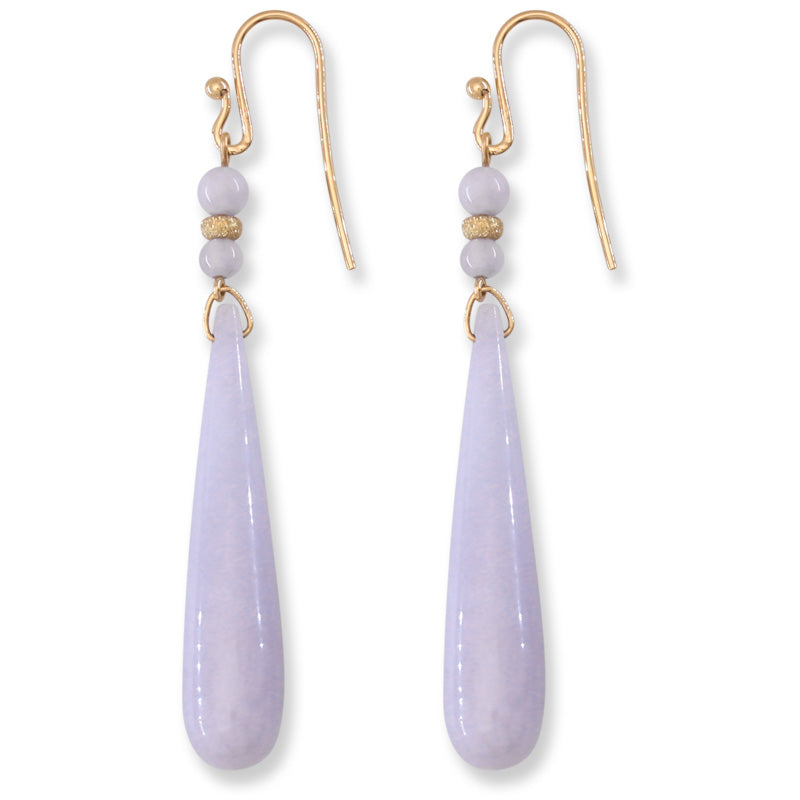 14K YELLOW GOLD LAVENDER JADEITE JADE TEAR DROP EARRING UPC #396098
