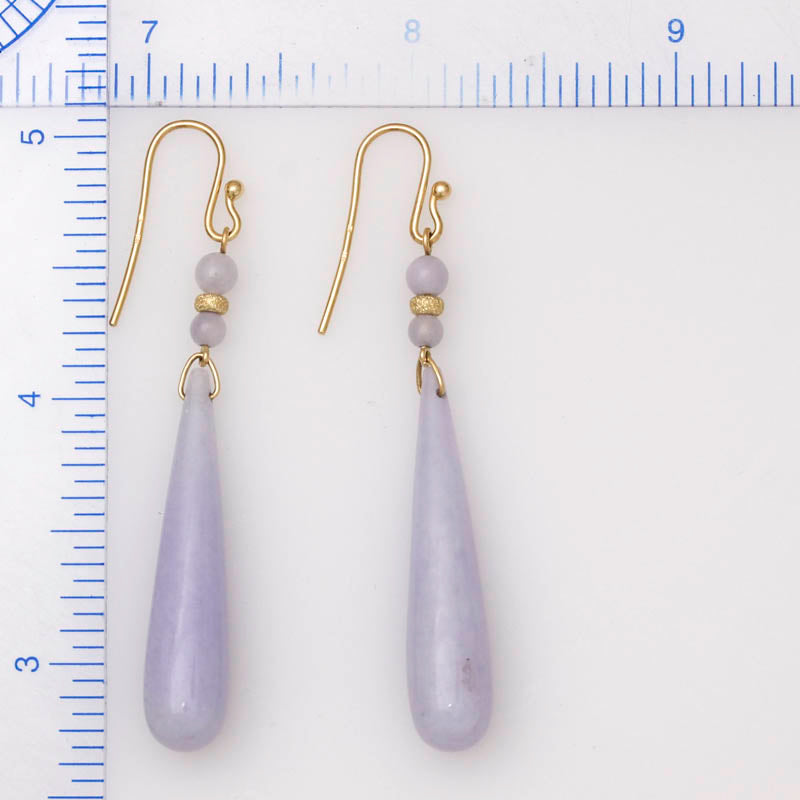 14K YELLOW GOLD LAVENDER JADEITE JADE TEAR DROP EARRING UPC #396098