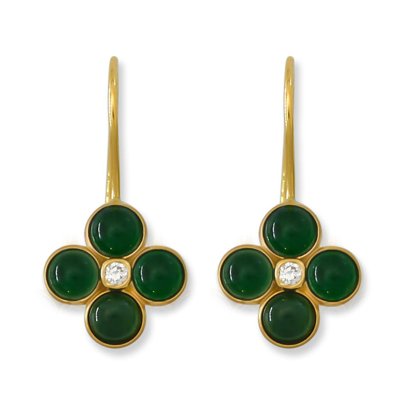 18K Yellow Gold Green Jadeite Jade and Diamond Earrings | UPC #396227