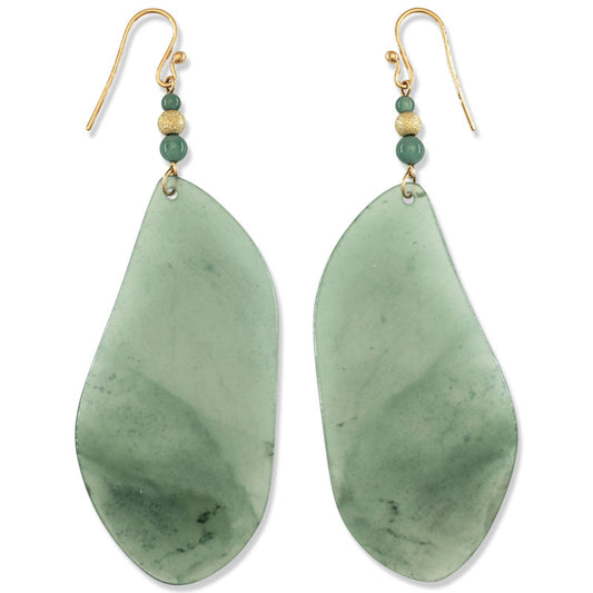 14K YELLOW GOLD TRANSLUCENT GREEN JADEITE JADE DROP EARRING UPC #396975