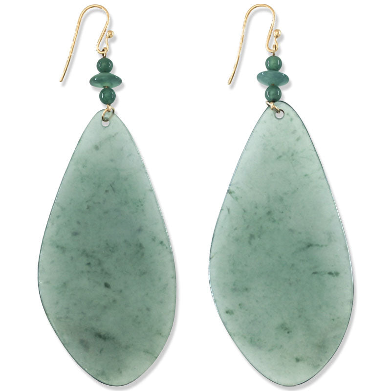 14K YELLOW GOLD GREEN JADEITE JADE TRANSLUCENT DROP EARRING UPC #396883