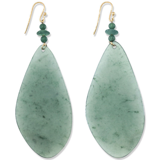 14K YELLOW GOLD GREEN JADEITE JADE TRANSLUCENT DROP EARRING UPC #396883