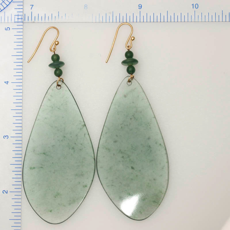 14K YELLOW GOLD GREEN JADEITE JADE TRANSLUCENT DROP EARRING UPC #396883