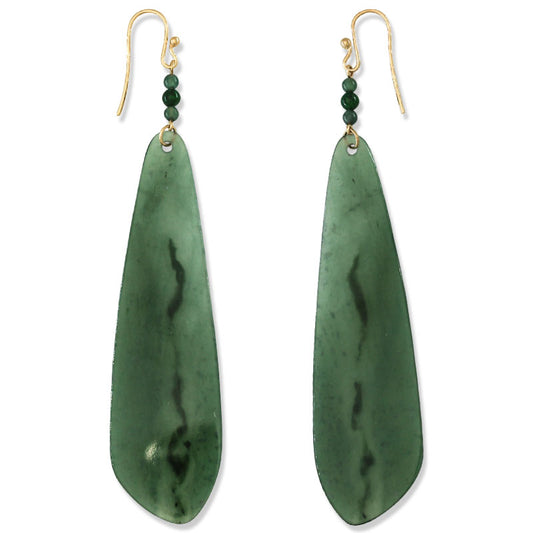 14K YELLOW GOLD TRANSLUCENT GREEN JADEITE JADE DROP EARRING UPC #396869