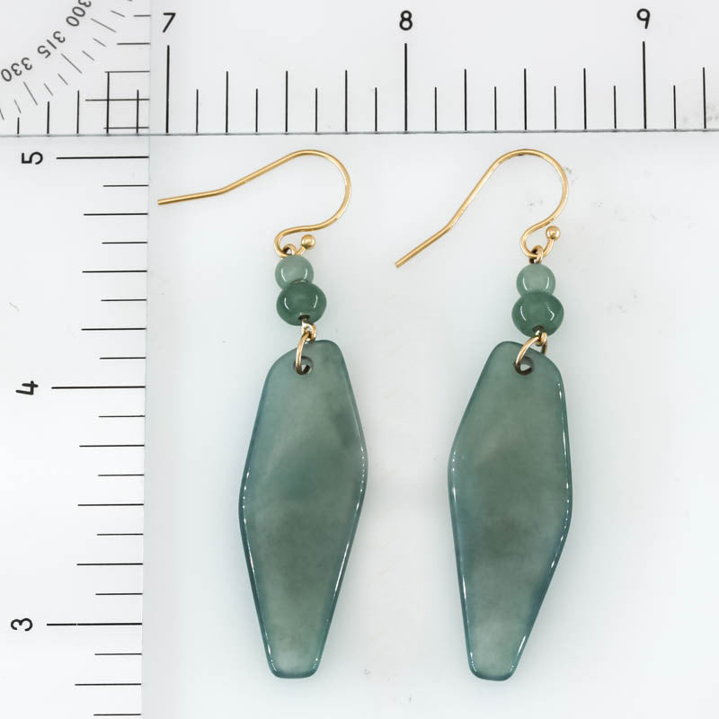 Blue Green Guatemalan Jadeite Jade Drop 14K Yellow Gold Earrings | UPC #402430