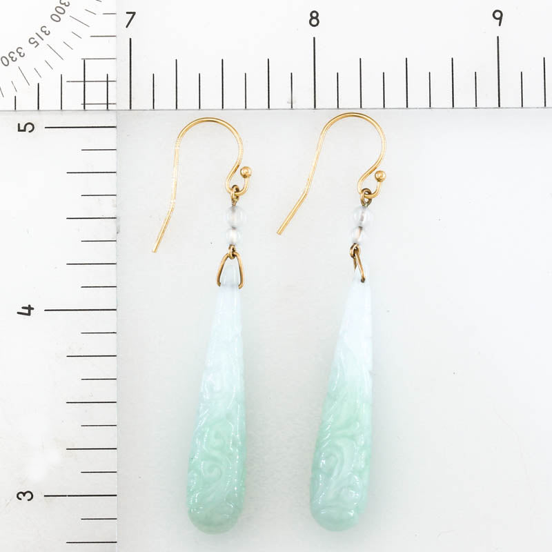 Green Jadeite Jade Tear Drop 14K Yellow Gold Earrings | UPC #402027