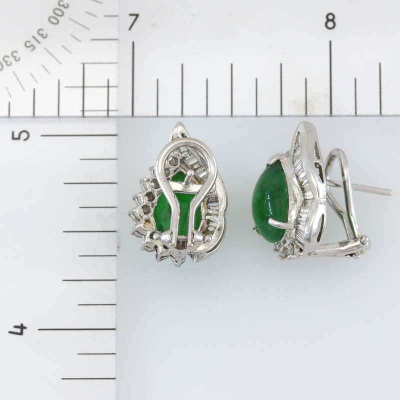 Estate Jade Earring | Vintage Green Jadeite Jade Earring in 14K White Gold | UPC #405530
