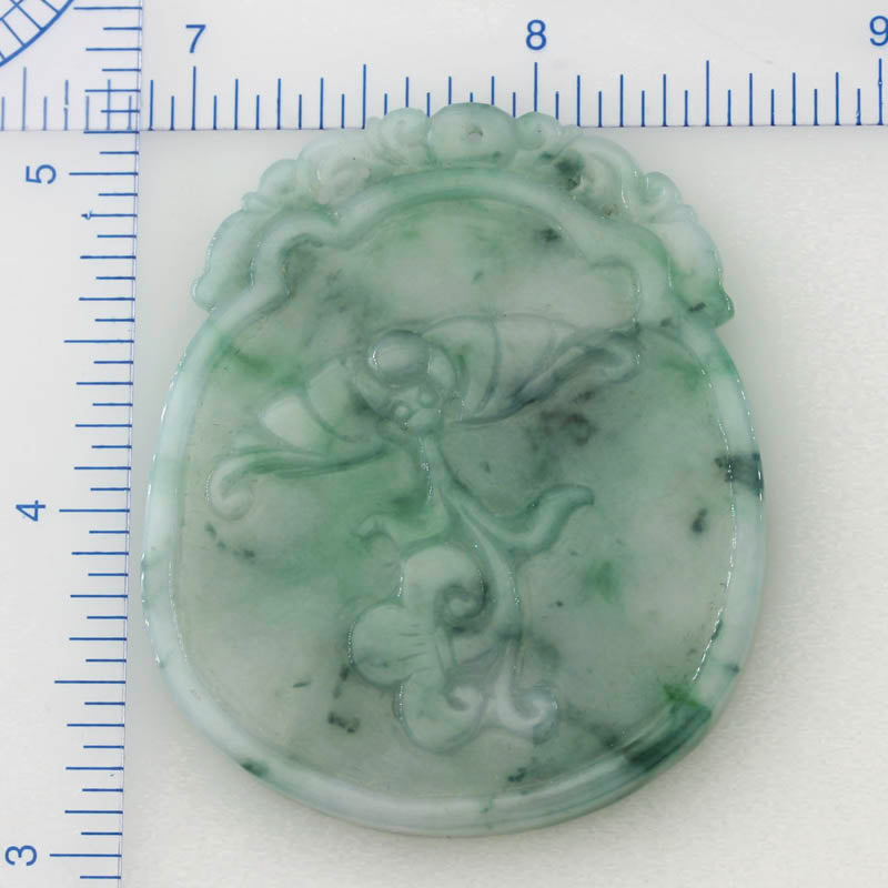 Loose Green Jadeite Jade Dragon Carving with Coin, Mushroom, and Bat | UPC #315051