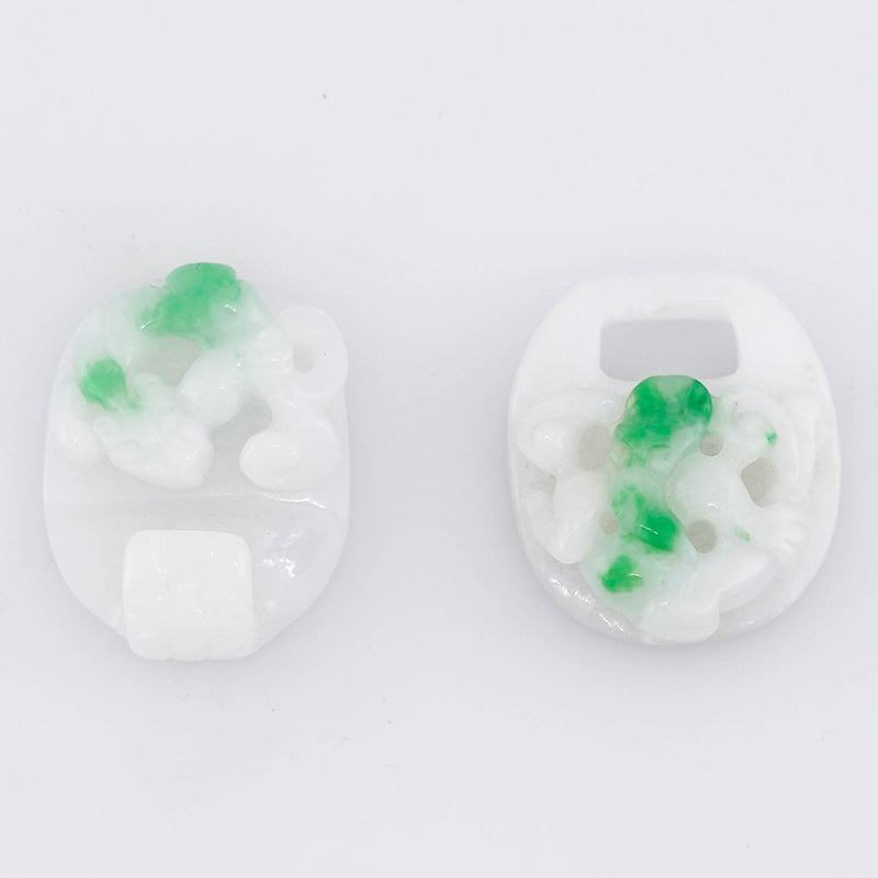 White and Green (Moss In Snow) Jadeite Jade Loose Dragon Buckle | UPC #338418