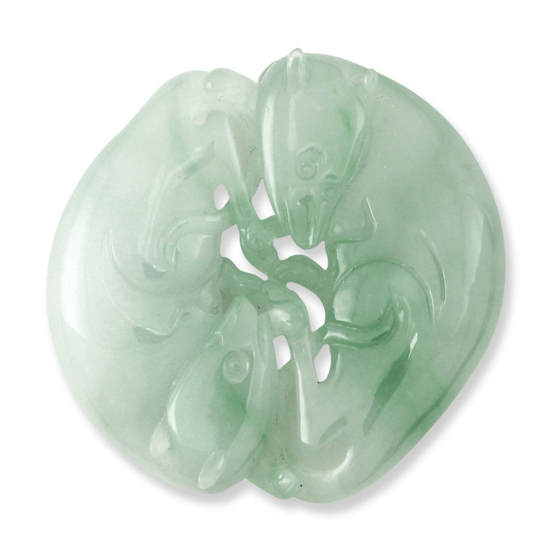 Loose Icy Green Jadeite Jade Double Rat Zodiac Carving | UPC #366534