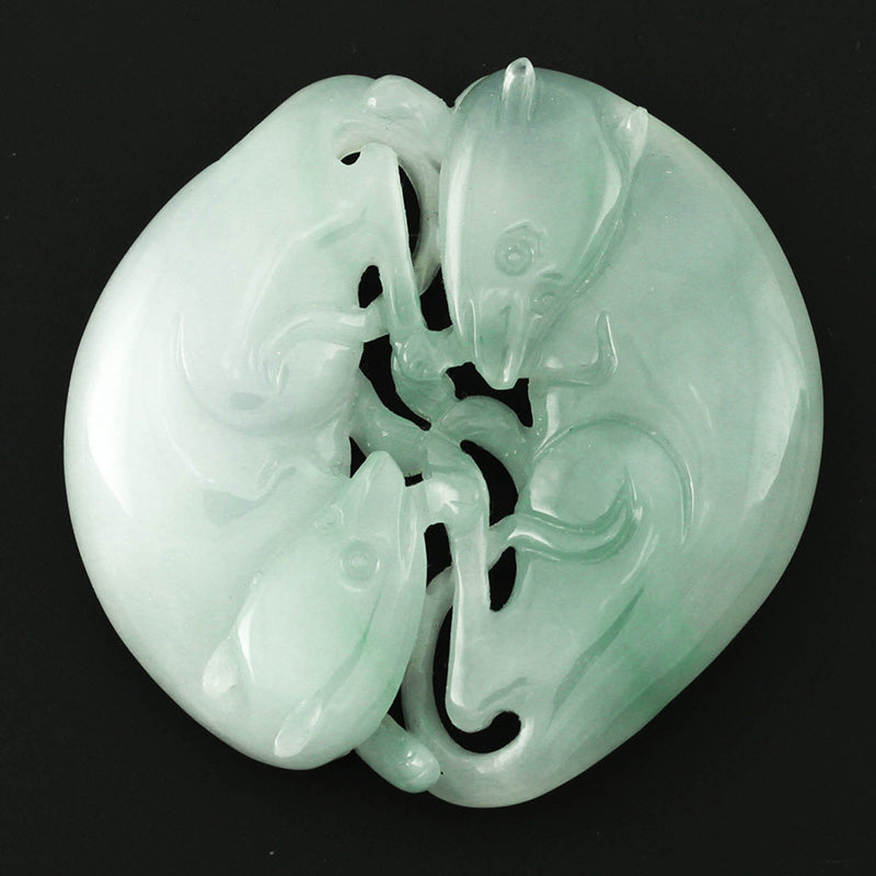 Loose Icy Green Jadeite Jade Double Rat Zodiac Carving | UPC #366534