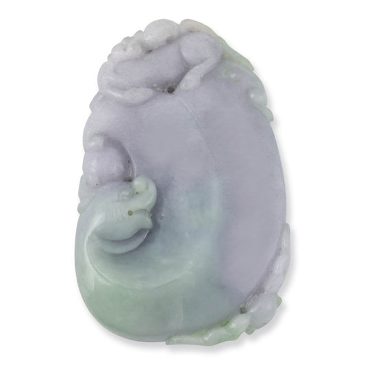 Lavender Jadeite Jade Dragon Carving with Horse and Bat Motif | UPC #397897