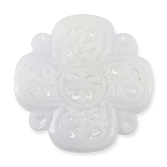 White Jadeite Jade Loose Butterfly and Shou (Longevity) Carving | UPC #349827