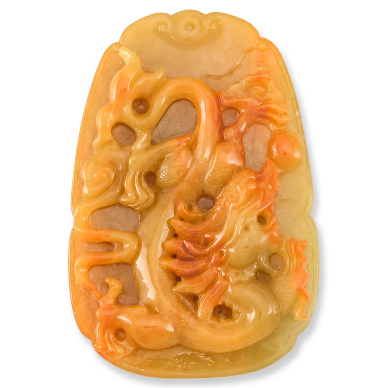 Yellow Jadeite Jade Dragon Carving | UPC #397255