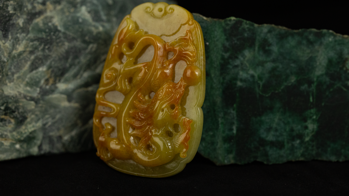 Yellow Jadeite Jade Dragon Carving | UPC #397255