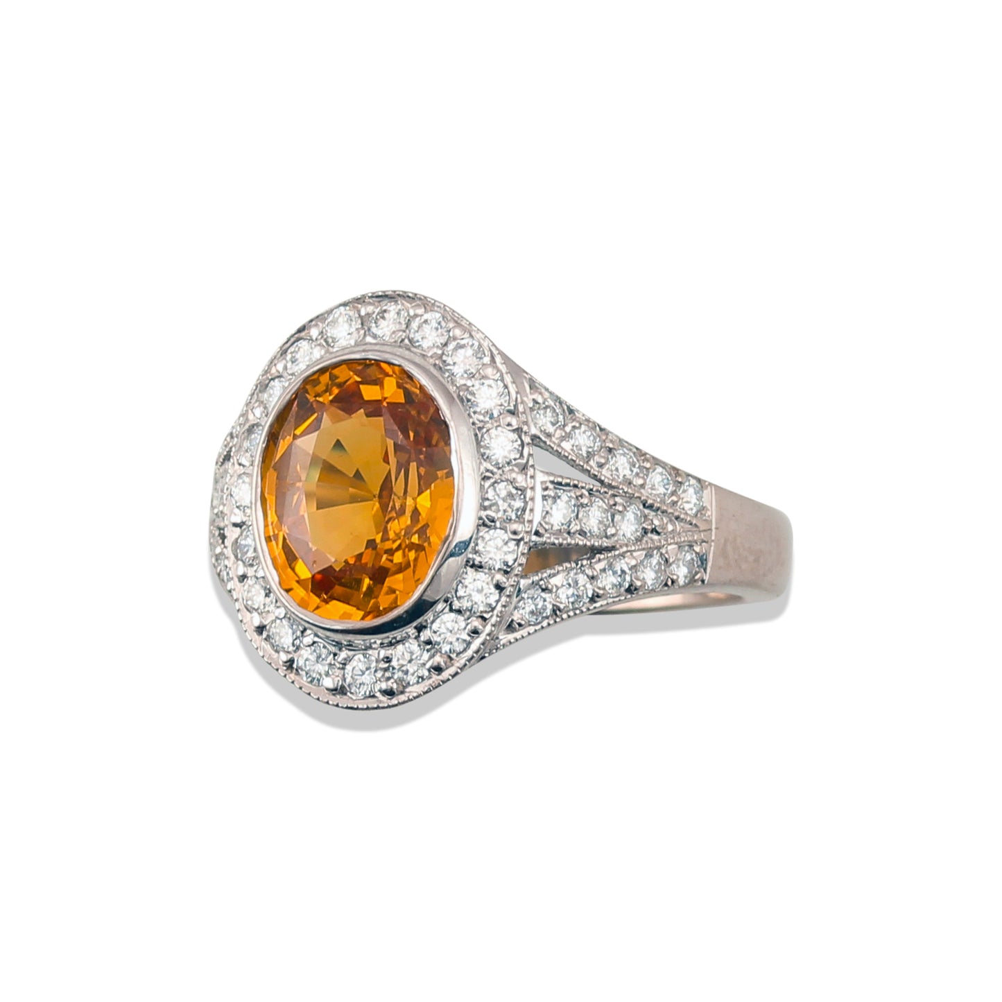 OVAL YELLOW SAPPHIRE AND DIAMOND 18K WHITE GOLD RING UPC #264748