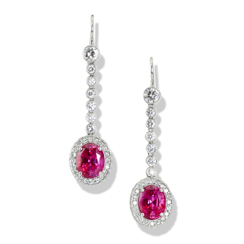 OVAL PINK SAPPHIIRE & DIAMOND PLATINUM DROP EARRING UPC #296466