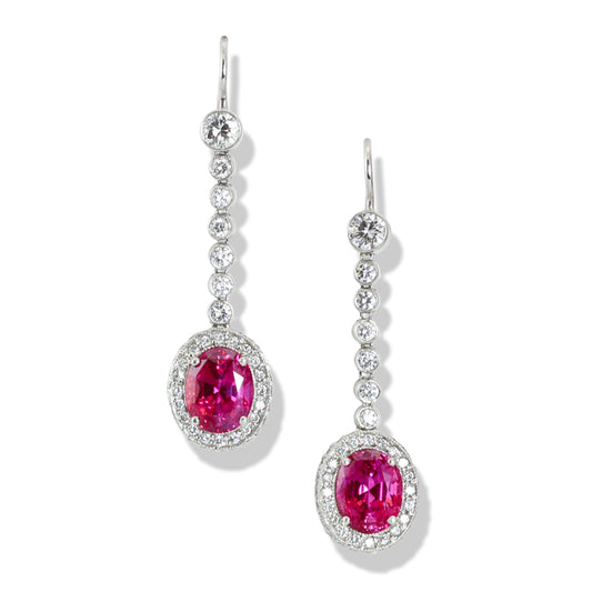 OVAL PINK SAPPHIIRE & DIAMOND PLATINUM DROP EARRING UPC #296466