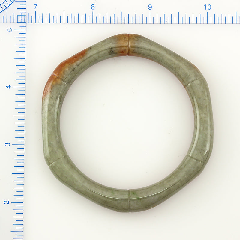 Cylindrical Green & Red Jadeite Jade Hexagonal Bangle 58.5MM UPC #383234