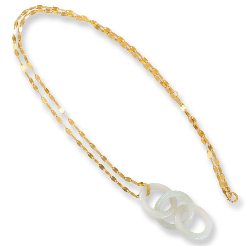 White Jadeite Jade Interlocking Triple Ring 14K Yellow Gold Necklace | UPC #398238