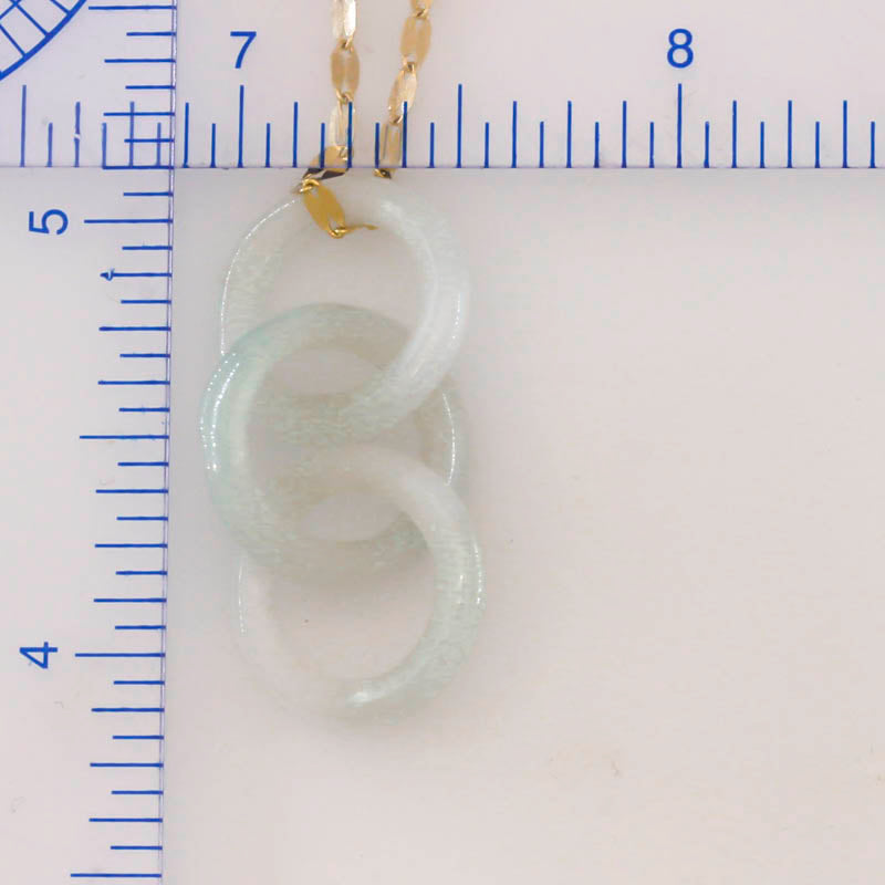 White Jadeite Jade Interlocking Triple Ring 14K Yellow Gold Necklace | UPC #398238