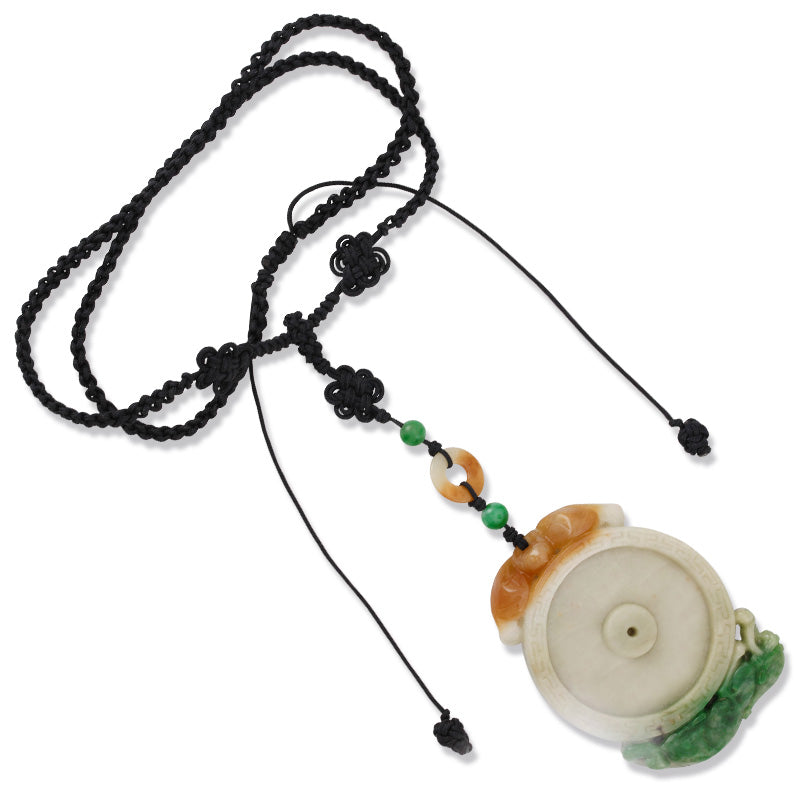 Tri-Color Jadeite Jade Carving Necklace on Adjustable Cord | UPC #326798
