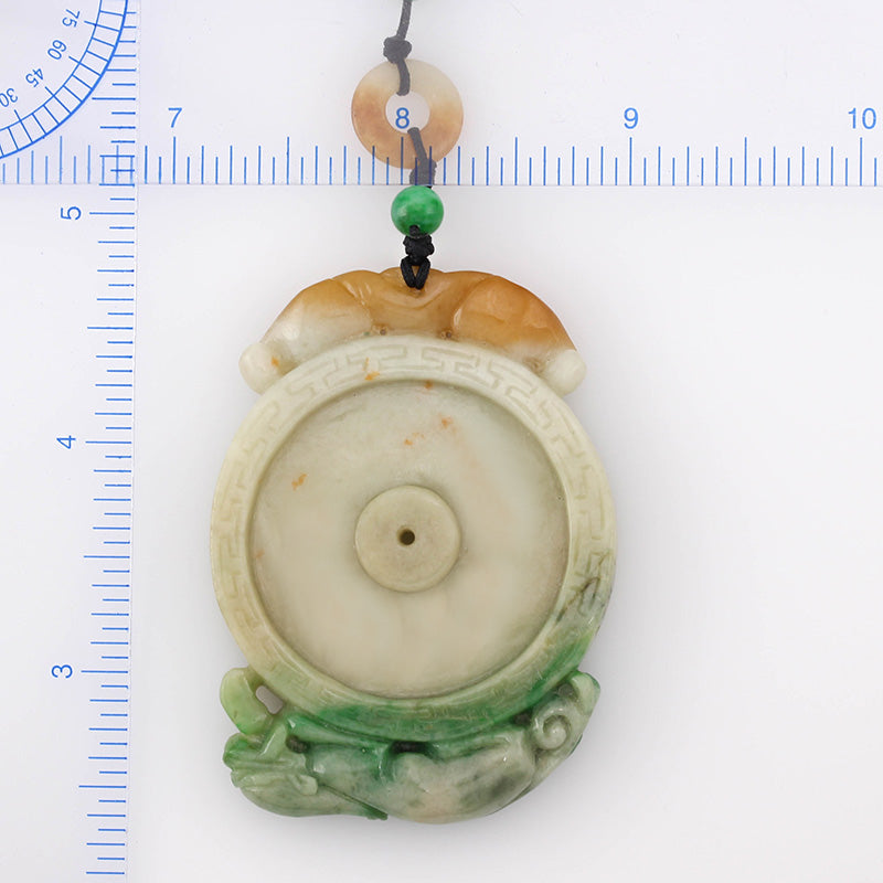 Tri-Color Jadeite Jade Carving Necklace on Adjustable Cord | UPC #326798