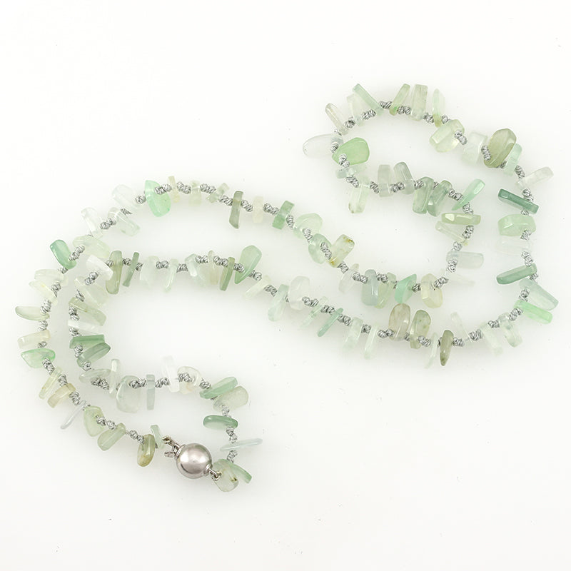 14K White Gold Icy Jade / Water Jadeite Jade Bead Necklace | UPC #351592
