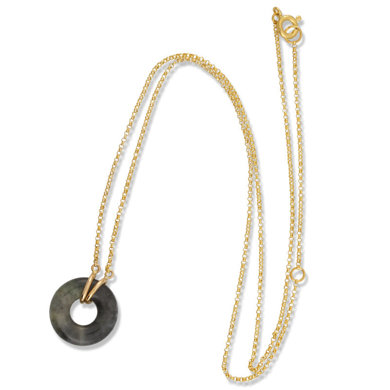 14K YELLOW GOLD GREY JADEITE JADE CIRCLE NECKLACE UPC #384057