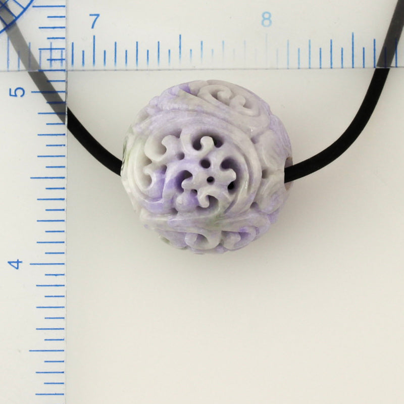 Lavender Jadeite Jade Carving | Purple Jade Bead Necklace on Cord | UPC #389229