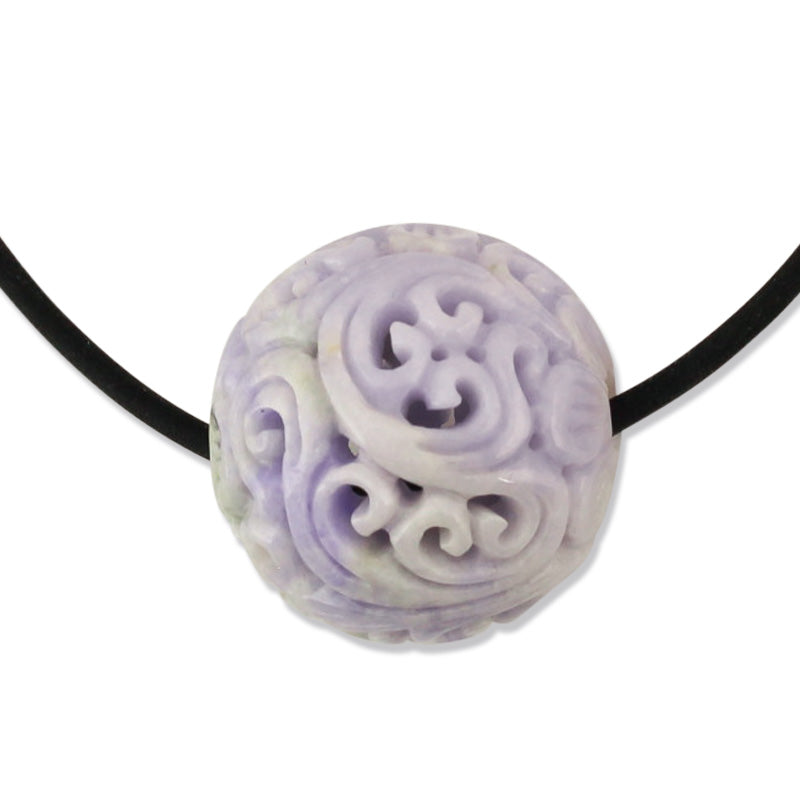 Lavender Jadeite Jade Carving | Purple Jade Bead Necklace on Cord | UPC #389229