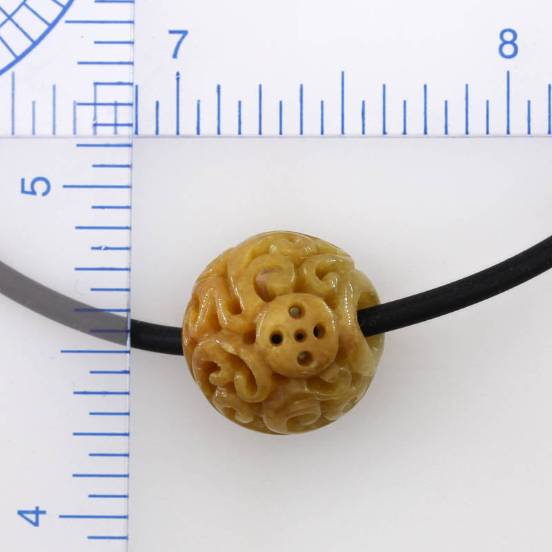 Yellow Jadeite Jade Carved Bead Necklace | UPC #374065
