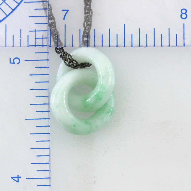 Soft Green Jadeite Jade Interlocking Double Ring Necklace on 20" Steel Chain | UPC #381636