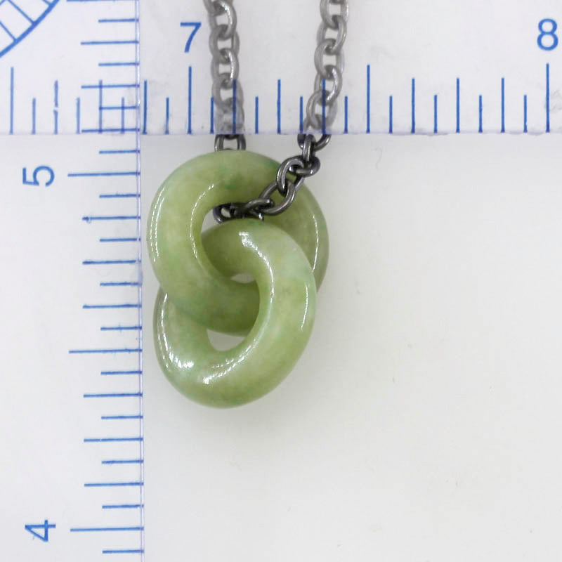 Green Jadeite Jade Interlocking Double Ring Necklace on 20" Steel Chain | UPC #398788
