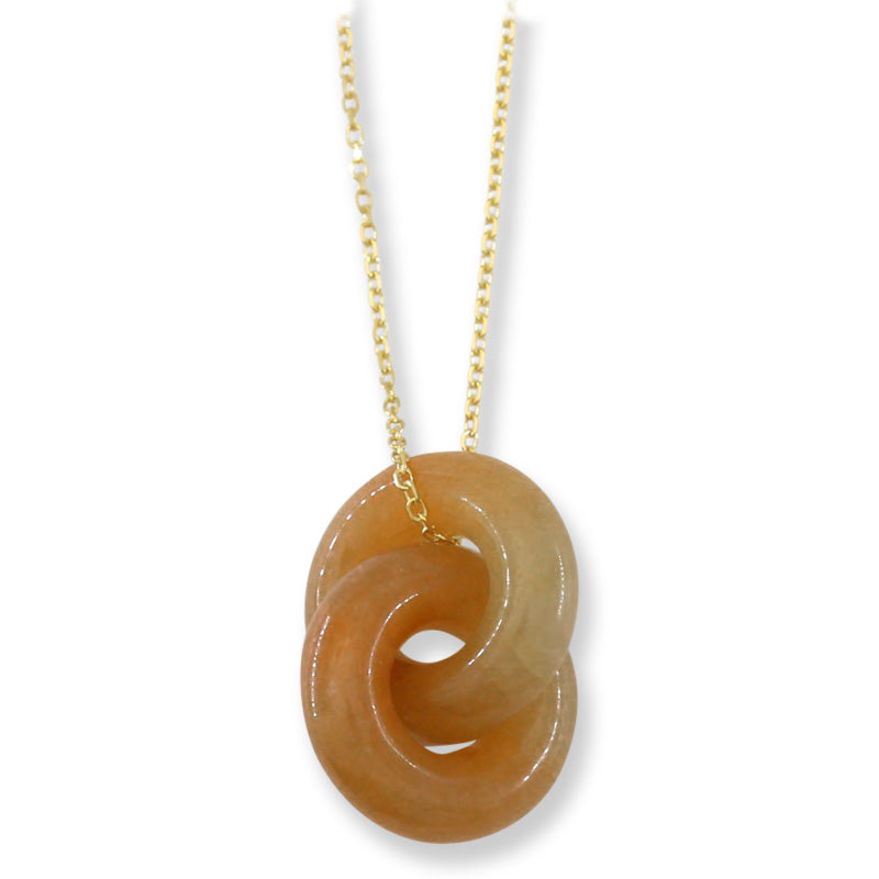 Red Jadeite Jade Double Interlocking Rings in 14K Yellow Gold Chain | UPC #398825