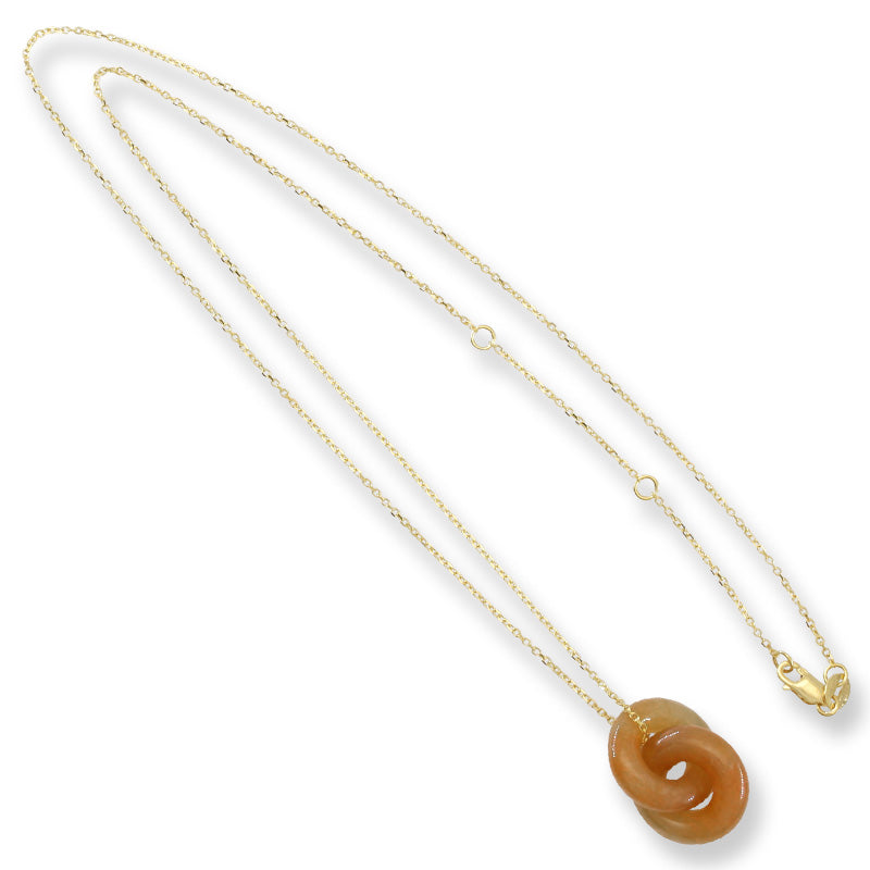 Red Jadeite Jade Double Interlocking Rings in 14K Yellow Gold Chain | UPC #398825