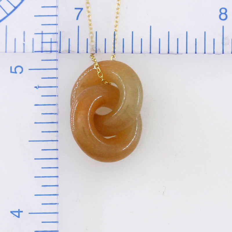 Red Jadeite Jade Double Interlocking Rings in 14K Yellow Gold Chain | UPC #398825