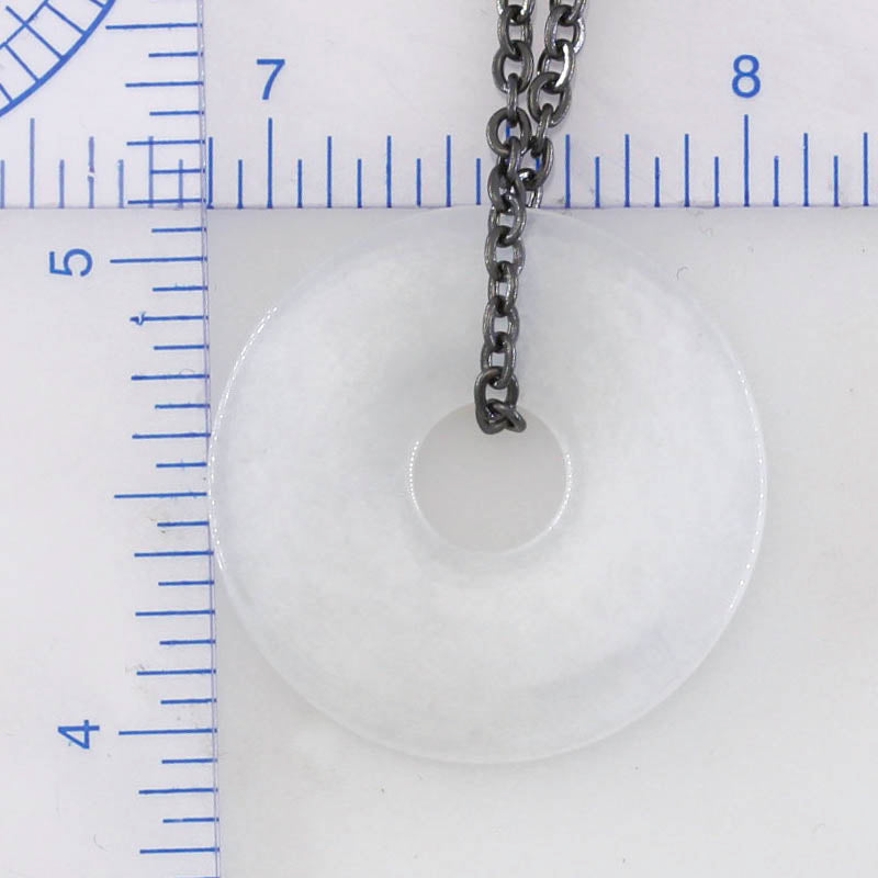 White Jadeite Jade Disc Necklace on Oxidized Steel Chain | UPC #399563
