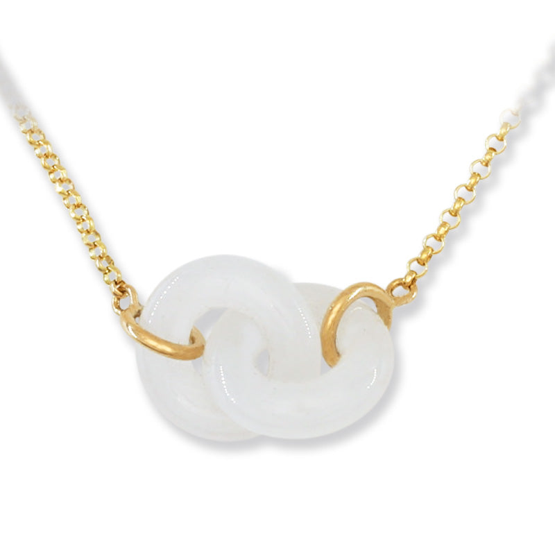 14K Yellow Gold Ice Jadeite Jade Interlocking Double Ring Necklace | UPC #392236