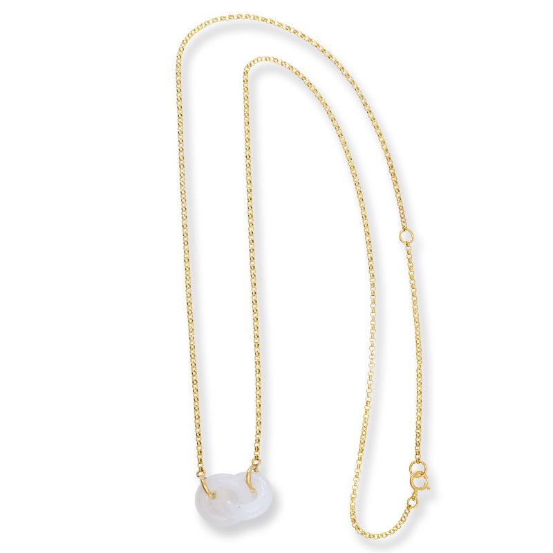 14K Yellow Gold Ice Jadeite Jade Interlocking Double Ring Necklace | UPC #392236