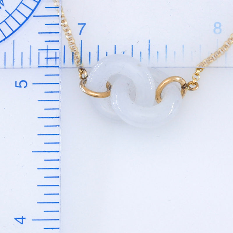14K Yellow Gold Ice Jadeite Jade Interlocking Double Ring Necklace | UPC #392236