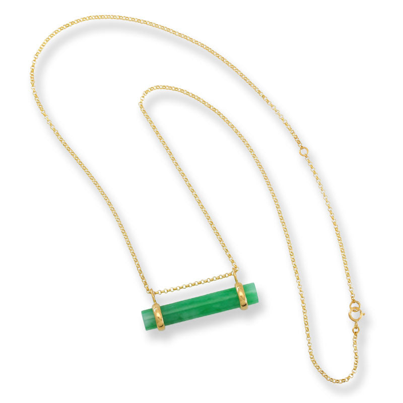 Green Jadeite Jade Cylinder Slide 18K Yellow Gold Necklace | UPC #406186