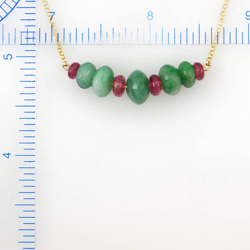14K YELLOW GOLD GREEN JADEITE JADE ABACUS BEAD NECKLACE UPC #380363