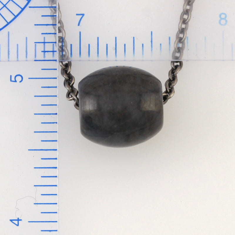 Jade Barrel on Steel Chain | Grey Jadeite Jade Necklace | UPC #389113