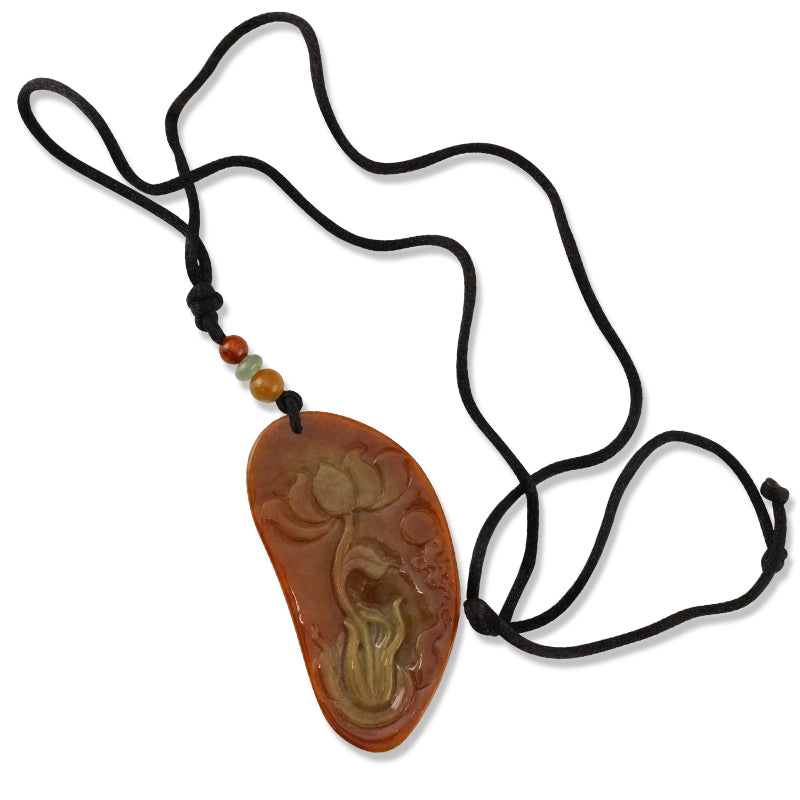 Red Jadeite Jade Carving | Lotus Flower held by Guanyin | UPC #390041