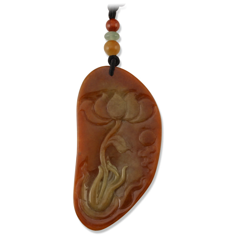 Red Jadeite Jade Carving | Lotus Flower held by Guanyin | UPC #390041