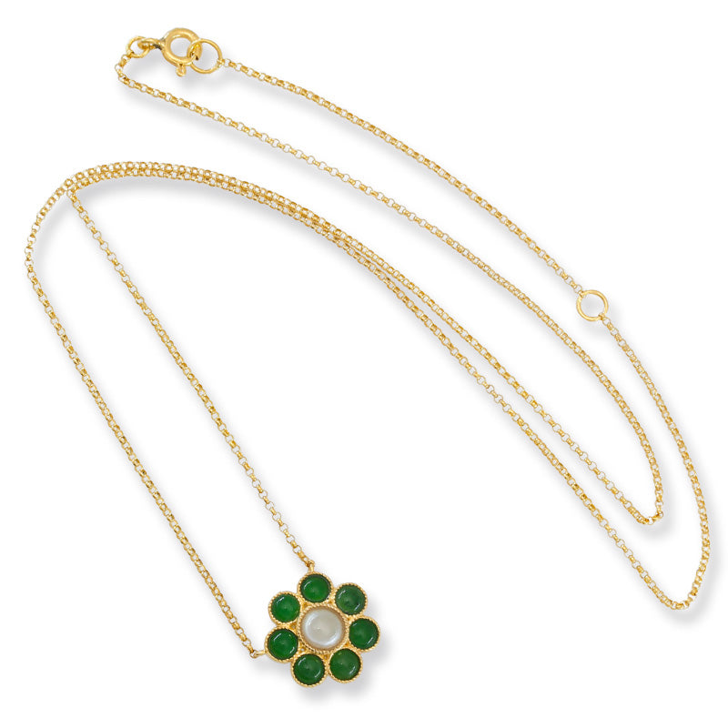 Green and Ice Jadeite Jade Flower Pendant in 18K Yellow Gold | UPC #392106