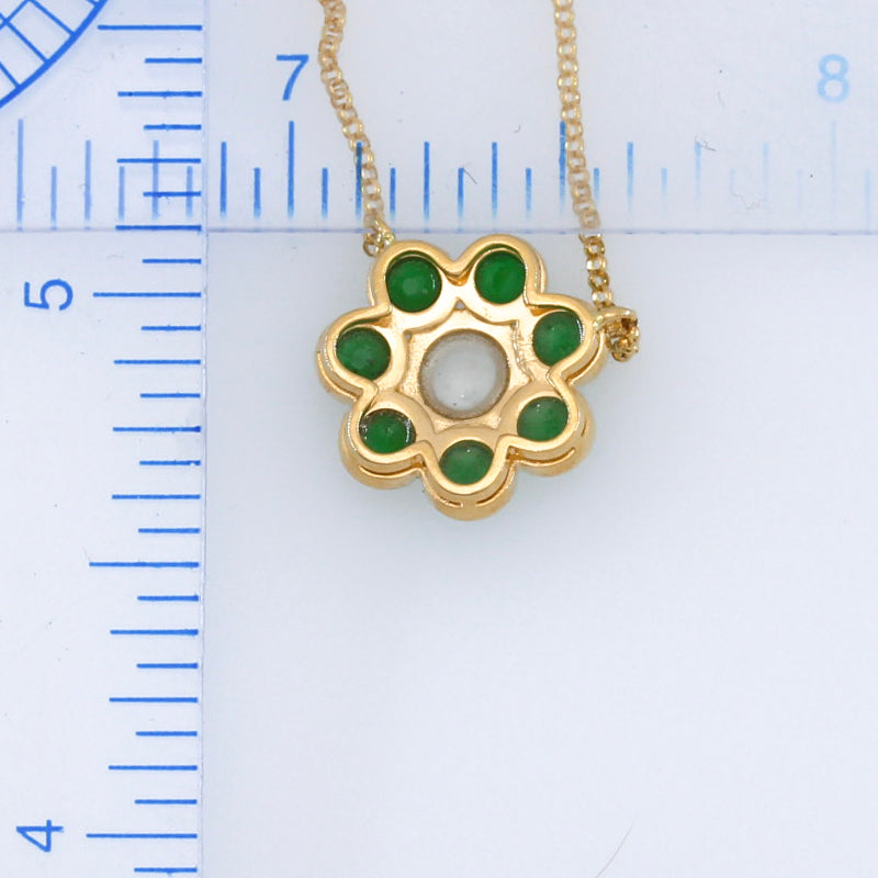 Green and Ice Jadeite Jade Flower Pendant in 18K Yellow Gold | UPC #392106